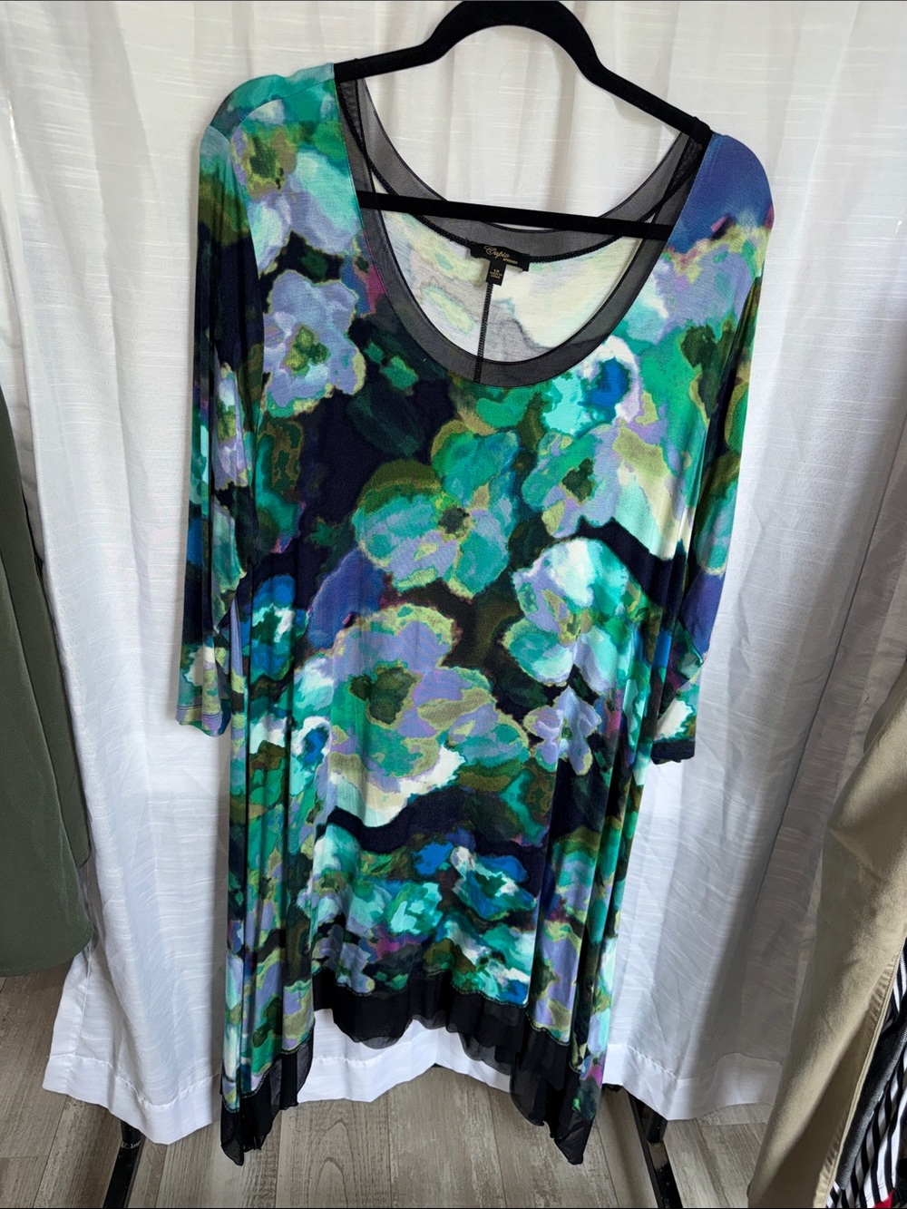 Cupio Teal, Navy & Green Floral Scoop-Neck Tunic